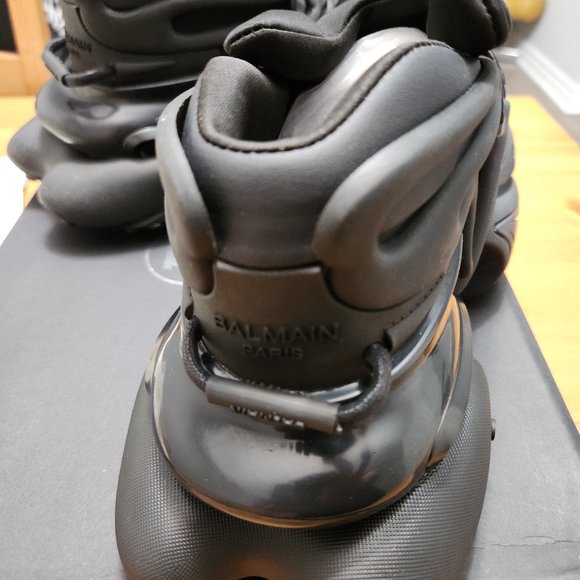 BALMAIN PARIS   Unicorn Neoprene And Leather Sneakers !   COLOR : BLACK - Picture 9 of 11